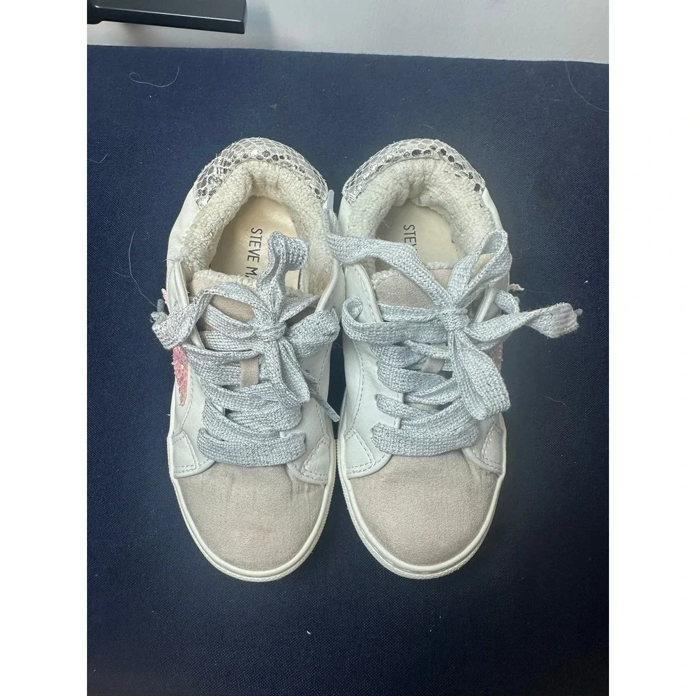 Steve Madden | TREZUME Girls White Pink Glitter Star Sneakers | Size Kids 11